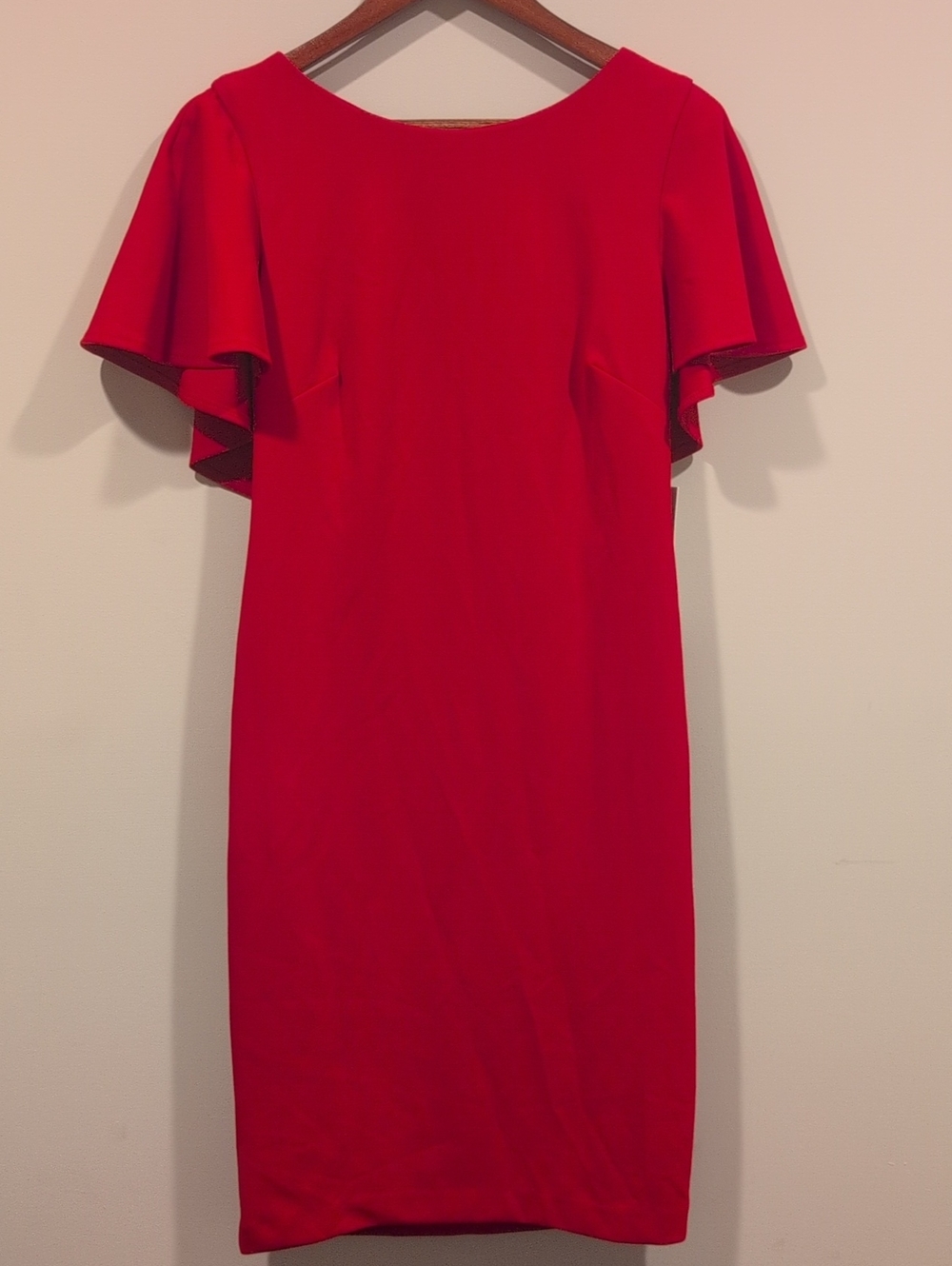 Calvin Klein Red Flutter-Sleeve Midi Dress